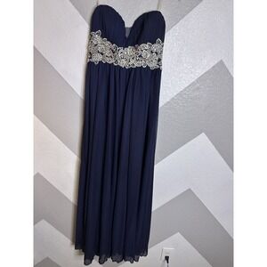 NEW ~ Sequin Hearts Navy Strapless Long Pleated Evening Dress Size 11 *MSRP $109